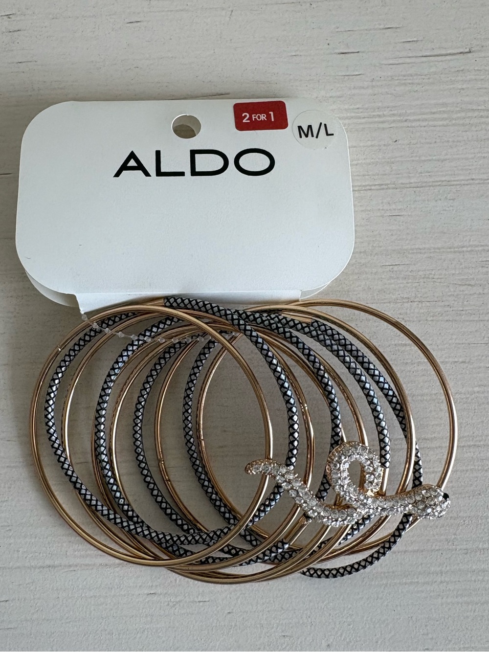 NWT Aldo Rhinestone Snake Bangle Bracelet Set - Size M/L